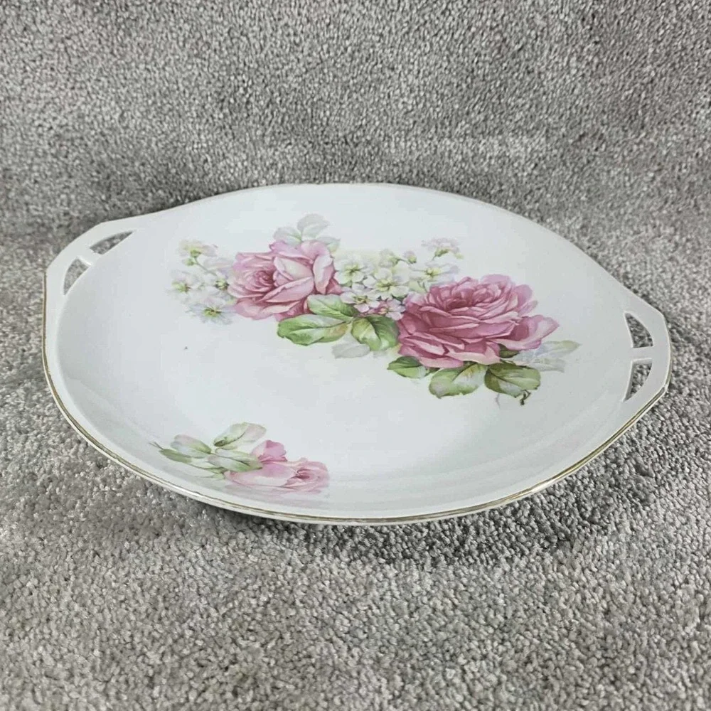 Made in‎ Germany Serving Plate White Pink Rose Floral Gold Rim Vintage